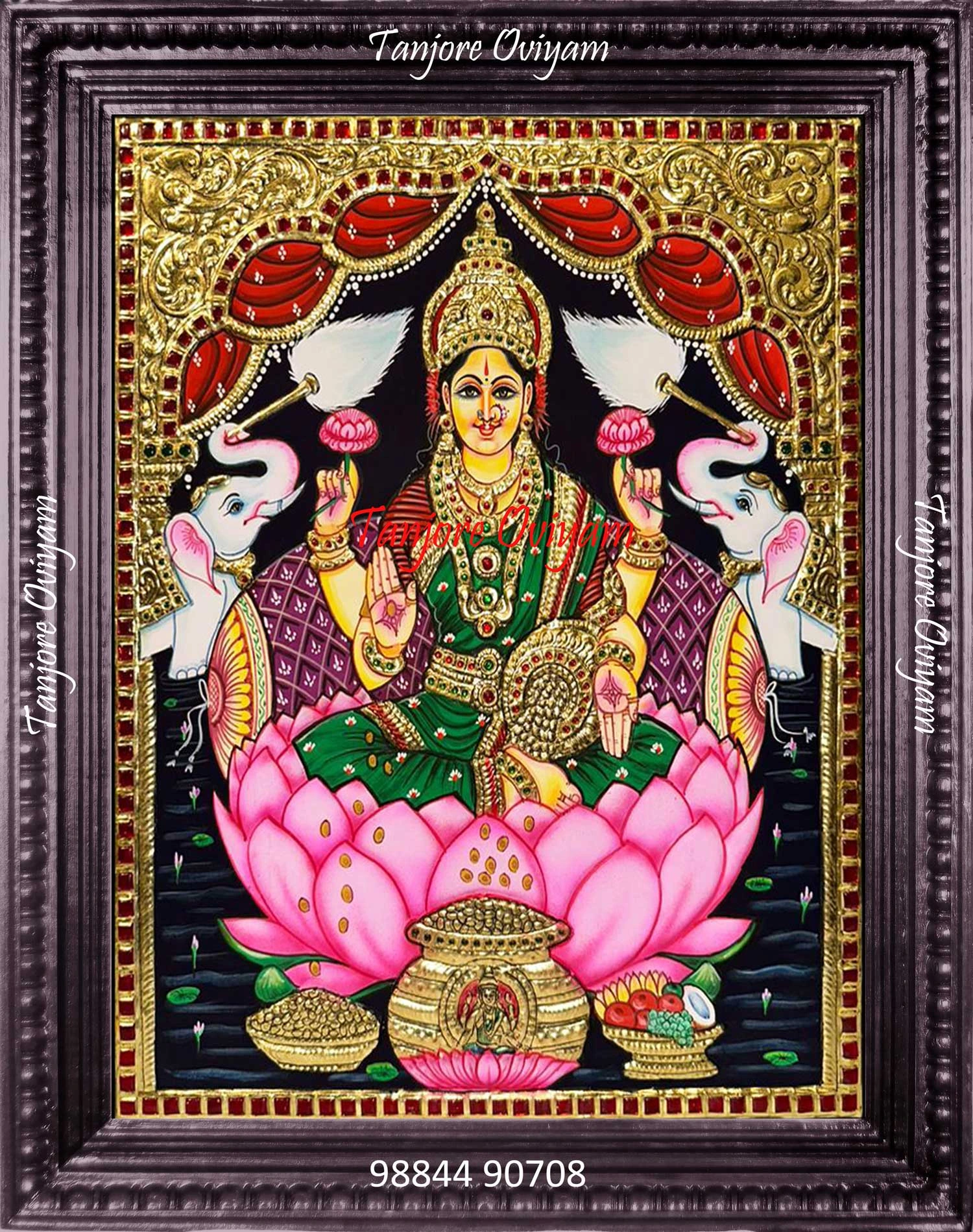Gajalakshmi lotus Tanjore Painting